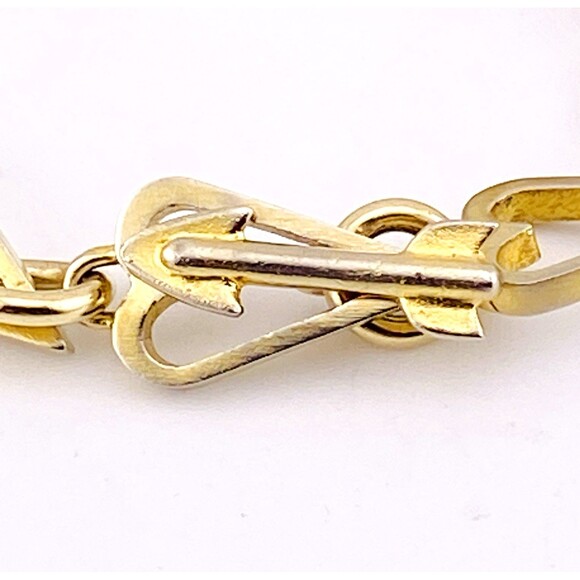 Chunky Heart Link Bracelet Gold Over Sterling Vermeil 6.25 In Arrow Clasp Retro - Picture 2 of 4